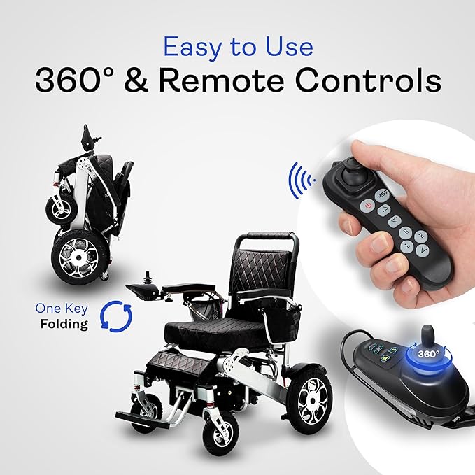 Alton Wolf Black Leather Lightweight Foldable Electric Wheelchair, 2x250w Motor Electric Wheelchairs for Adults - Travel/user Friendly Electric Wheelchairs for Seniors, Long Range Motorized Wheelchair