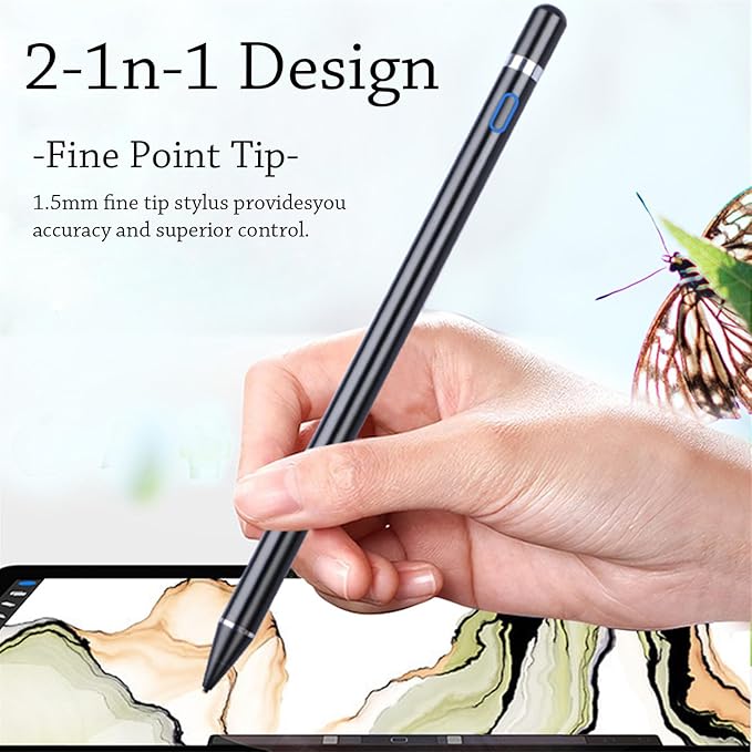 Stylus Pens Compatible for iOS&Android Touch Screens, iPad Pencil with Dual Touch Function, Fine Point Rechargeable Stylus Pen for iPad/Android/iPhone/Cellphone/Tablet Pen/Nintendo Switch 2 - Black