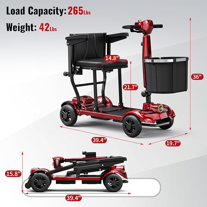 Easwe-Mobility Scooter for Adults & Seniors, Folding Portable Travel 4 Wheel Electric Scooter, All Terrain Power, Airline Approved (Dual Battery)