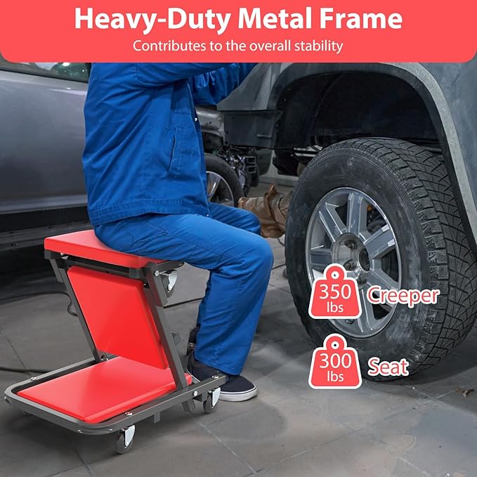 Goplus 2-in-1 Z Creeper, 40 Inch 350LBS Foldable Mechanic Creeper with 6 Swivel Wheels, Padded Headrest and Seat, Lay Down or Sit, Rolling Automotive Under Car Creepers for Garage, Shop, Auto Repair