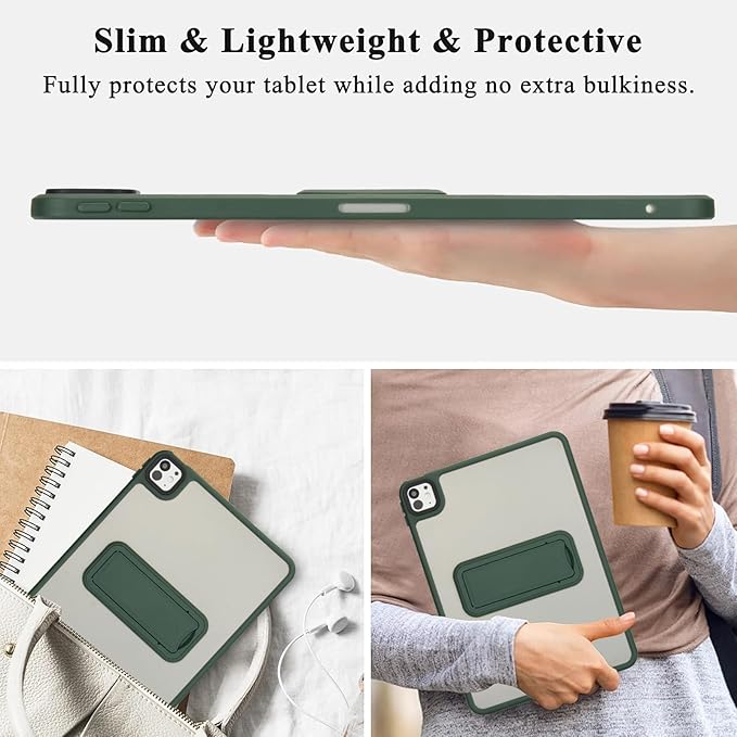 Dteck for iPad Pro 13-inch (M4/M5) 2024/2025 Release Clear Case with Foldable Kickstand, Screen Protector Film, Stylus, Slim Fit Lightweight Protective Thin Transparent Tablet Back Cover Shell, Green