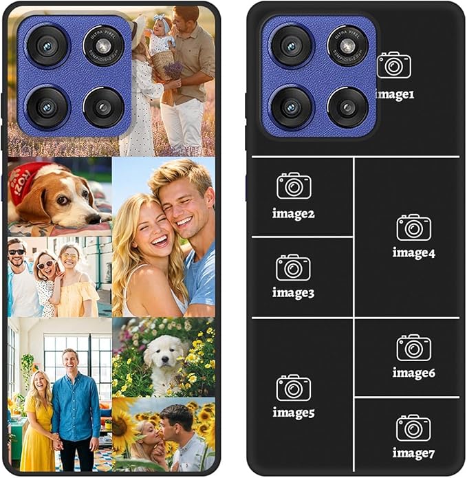 Custom Personalized Case for Motorola Moto G Stylus 5G 2025 6.7", Customized Multiple Photos Collage Text Phone Cover, Full Body Shockproof Soft Silicone Case, Anti-Scratch, Wireless Charging, Black