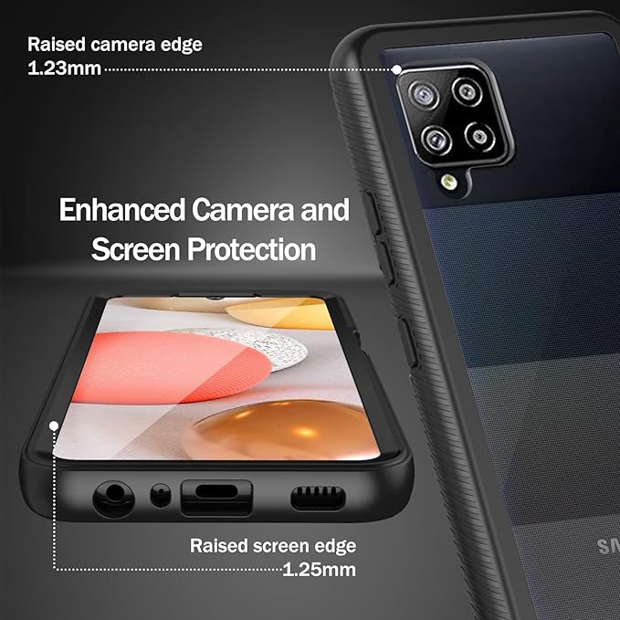 wahhle Compatible with Samsung Galaxy A42 5G Case, Built in Screen Protector Full Body Shockproof Slim Fit Bumper Protective Phone Cover for Samsung A42 5G Men Women-Black/Clear