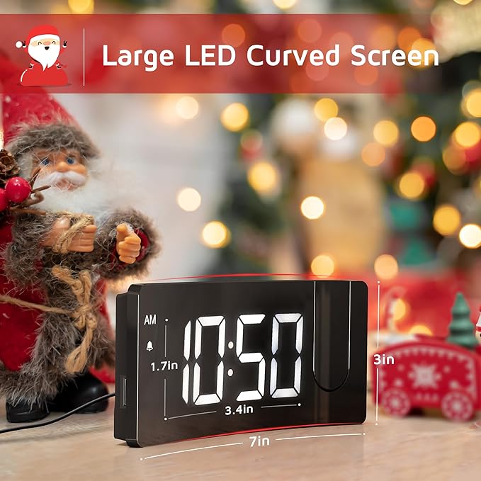Projection Alarm Clock, Digital Clock with 180° Rotatable Projector, 3-Level Brightness Dimmer, Clear LED Display, USB Charger, Progressive Volume, 9mins Snooze,12/24H, Digital Alarm Clock for Bedroom