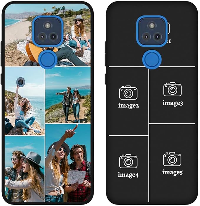Customized Photo Case for Motorola Moto G Play 2021 6.5 inch, Personalized Collage Design Phone Cover, Custom Picture Black Silicone Soft Slim Rubber Case, Gift for Couple Lover Bestie