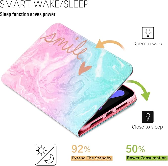 Dteck for iPad mini 8.3" (A17 Pro), Mini 6th Gen 8.3-inch Smart Folio Case with Auto Sleep Wake, Stand, Card Slots, Elastic Stylus Pen Loop Holder, PU Leather Protective Cute Flip Cover, Pink Mint