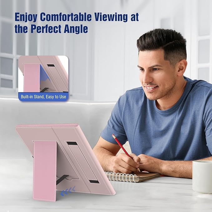 TiMOVO Universal Case for 10.1 Inch Android Tablet with Pen Loop, Lightweight Folding Stand Cover with Hand Strap for All 9.6"-11" Touchscreen Tablet, Light Pink