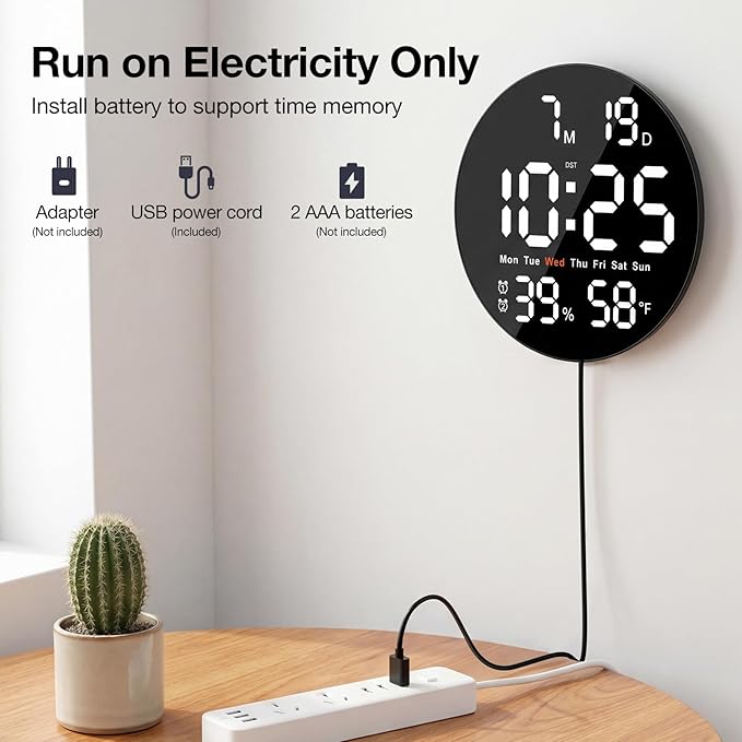 Large Digital Clock for Classroom, Digital Classroom Clocks for Teachers, 10" Round LED Clock with Large Display，Date, Countdown Timer, Remote Control, Temperature, Electric (White)