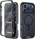 wahhle Compatible with iPhone 17 Pro Case, Magnetic Built in Screen Protector Full Body Shockproof Slim Fit Bumper Protective Phone Cover Men Women 6.3"-Black/Clear