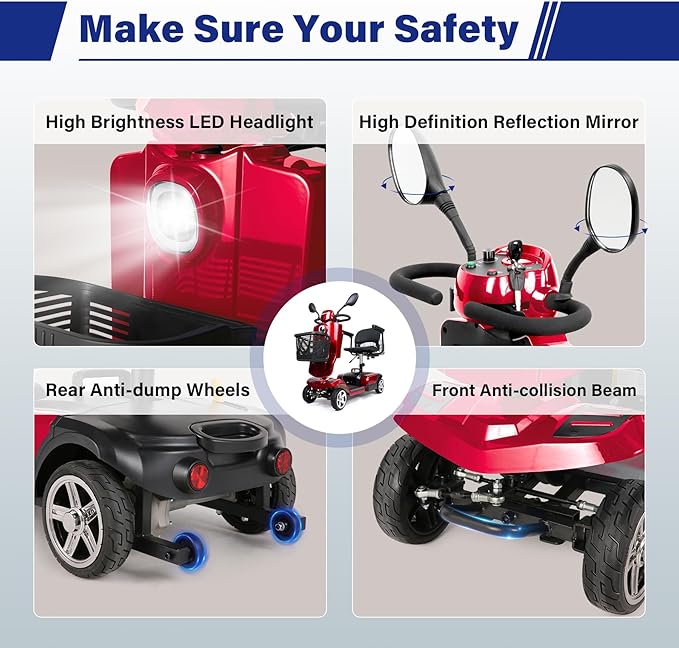 Wooken Powered Mobility Scooter, 4-Wheel Mobility Scooter for Adults, Seniors,264 lbs All Terrain Foldable Powered Mobility Scooter, Electric Powered Wheelchair Heavy Duty Mobility for Travel