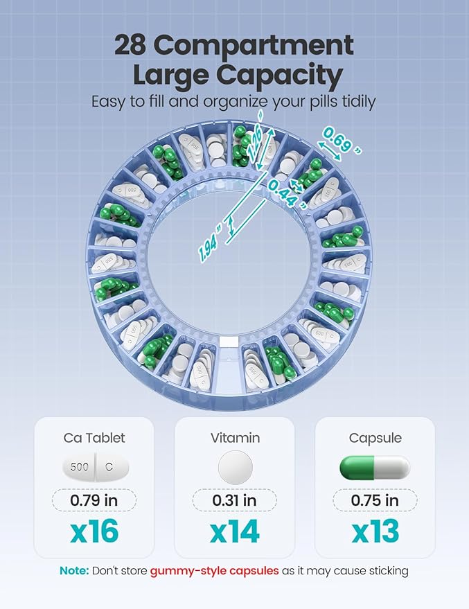 28-Day Automatic Pill Dispenser No App One-Button Dispense Moisture-Resistant