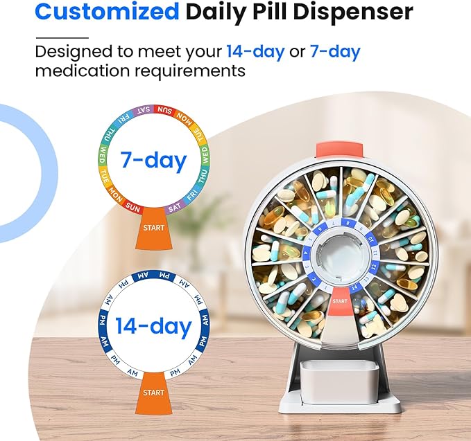 Odaro Large Pill Dispenser Weekly 7-Day AM/PM Wall-Mount or Standing White