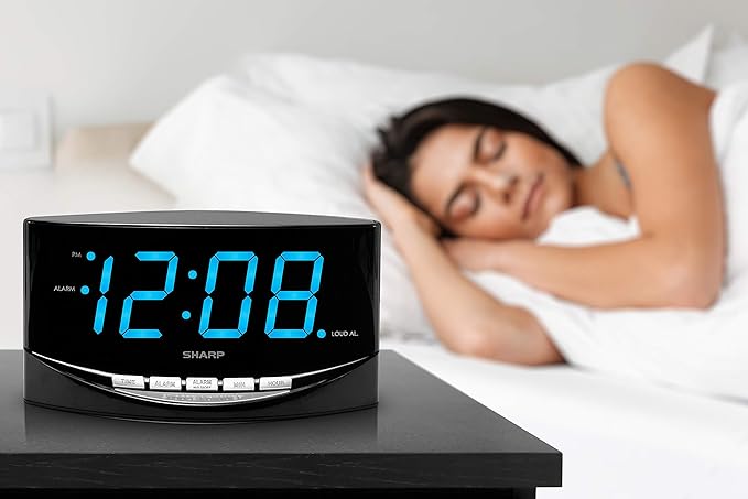Sharp Easy to See Alarm Clock with Jumbo 2” Numbers - Bright Blue LED Display - Easy Set-up & Simple to Use –See from Across the Room! - High/Low Alarm Volume