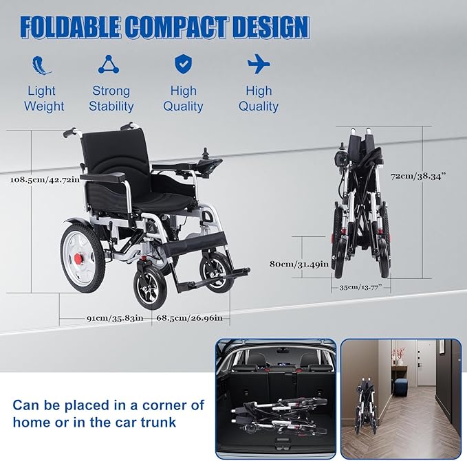 Electric Wheelchairs for Adults Lightweight Foldable Motorized Wheelchair for Seniors Support 330lb,500W Motor All-Terrain Power Wheelchair,Compact Size Travel Wheelchair Airline Approved