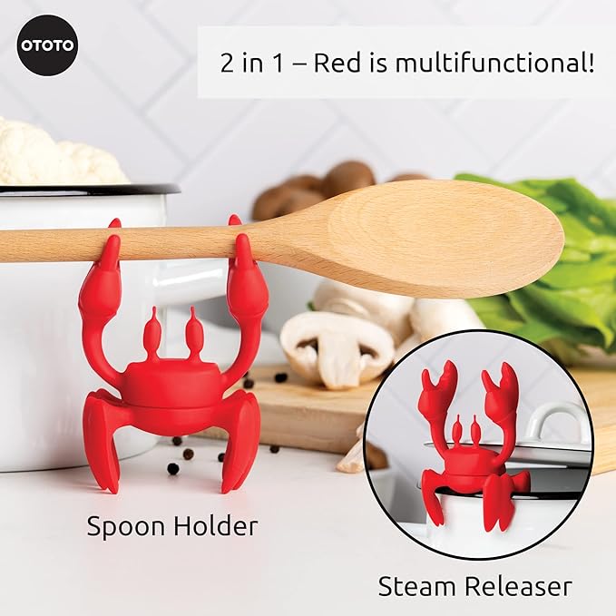 OTOTO Red The Crab Silicone Utensil Rest - Kitchen Gifts, Silicone Spoon Rest - Heat-Resistant Kitchen - Steam Releaser, Chopstick Rests & Holders