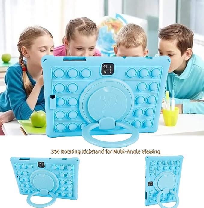 Silicone Tablet Case 360 Rotating Kickstand/Handle and Shoulder Strap Stylus Pen Soft Cover Compatible with JJGJ/QDDQ/AWOW TB02 10.1" Blue