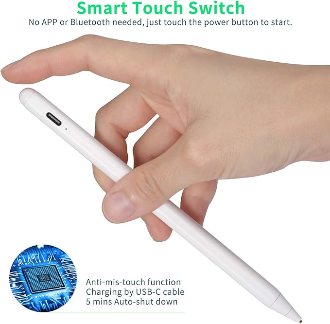 Electronic Stylus for iPad mini 4 7.9" Pencil,Active Capacitive Pencil Compatible with Apple iPad mini 4 7.9-inch Stylus Pens,Good on Drawing and Writing Type-C Rechargeable Pen, White