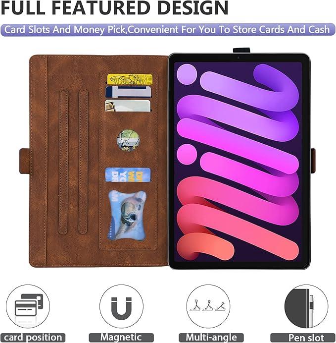 Dteck for iPad mini (A17 Pro/A15) 7/6th Generation Case 2024/2021 Release (8.3"), PU Leather Protective Case with Auto Sleep Wake & Stand Function/Card Slots, Lightweight Cute Case, Butterfly Brown