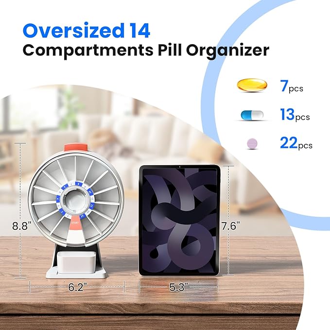 Odaro Large Pill Dispenser Weekly 7-Day AM/PM Wall-Mount or Standing White