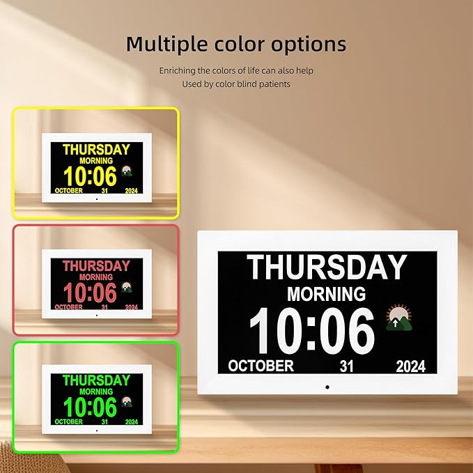 Digital Alarm Clock, Multiple Alarm Functions, Clock with Date and Day, Digital Alarm and Electronic Calendar for Seniors (White, 7 inch) (10-inch White)