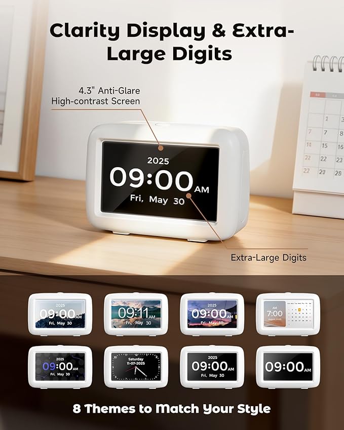 PILSAMAS Talking Clock for Seniors with 8 Medication Pill Reminders, Big Digit, 12 Custom Event Alerts, 5 Aalrams & Auto DST, Bedside & Desk Alarm Clock for Blind, Visually Impaired, Elderly, Dementia