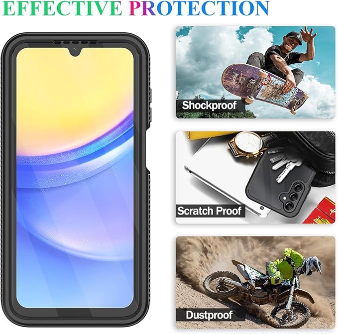 wahhle Compatible with Samsung Galaxy A15 5G Case, Built in Screen Protector Full Body Shockproof Slim Fit Bumper Protective Phone Cover for A15 4G/5G Men Women-Black/Clear