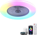 24" RGB Low Profile Ceiling Fan with Main Light, Bladeless Flush Mount Ceiling Fan with APP/Voice/Remote Control, Quiet 6-Speed Reversible DC Motor, Dimmable LED, White