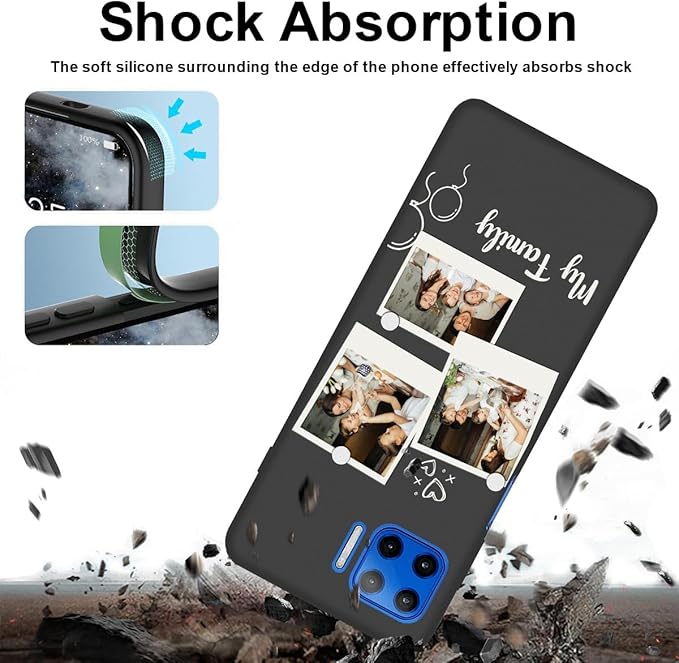 Custom Multi Photos Case for Motorola Moto G 5G Plus - 6.7 inch, Personalized Gift for Men Women, Customized Collage Text Picture Phone Cover, Soft Rubber Shockproof Protective Case, Black