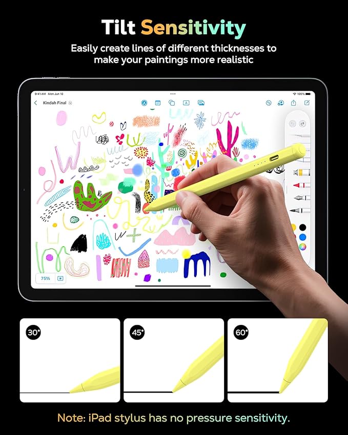 MoKo Pencil for iPad (A16) 11th 10th Gen, Stylus Pen for 2018-2025 Apple iPad 11/10/9/8/7/6/A16, Mini 7/6/5, Air M3/M2 11"/13"/5/4/3, Pro M4 13"/12.9"/11" Tilt Sensitivity, USB-C Fast Charging, Yellow