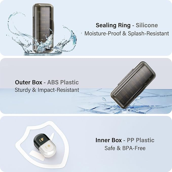 Weekly Pill Organizer 2 Times a Day, Moisture-Proof, Detachable Compartments, AM PM Pill Box 2X 7 Day, Travel Pill Organizer for Pills/Fish Oil/Medication/Vitamin/Supplements (Black + White)