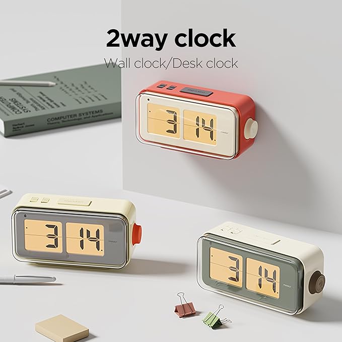 mooas Retro Flip Clock, Auto Flip Alarm Clock, Battery Powered, AM/PM, Home Décor Ideal for Home Office School Hotel Café (Mocha)