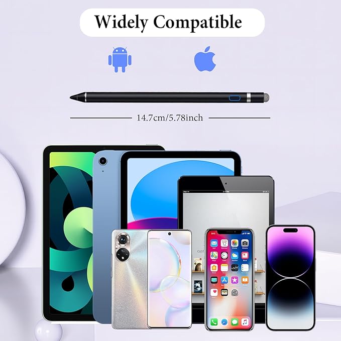 Active Stylus Pen for iPhone/iPad/Android, Kenkor Pencil with Dual Touch Function, Rechargeable Digital Fine Point Pen for Apple iPad Pro/Air/Mini/iPhone/Cell Phone/Samsung/Tablet Drawing & Writing