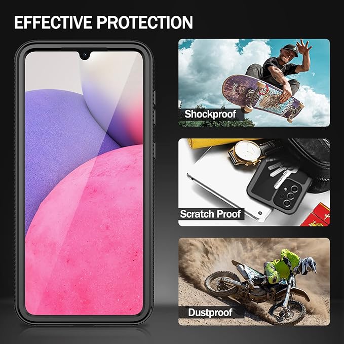 wahhle Compatible with Samsung Galaxy A33 5G Case, Full-Body Protection Phone Cover with Screen Protector Shockproof TPU Bumper Cases-Black/Clear