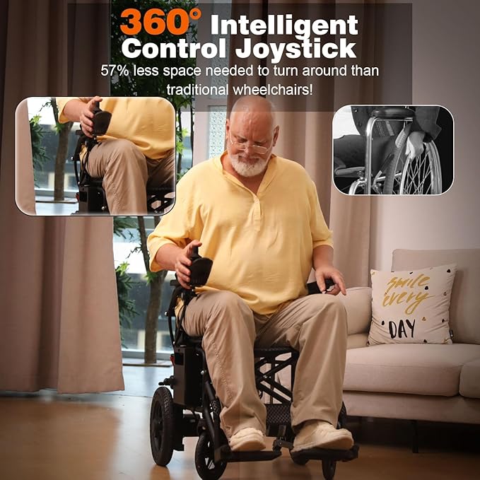 Hassky Folding Electric Wheelchair for Seniors, 15+ Miles Range Powered Electric Wheelchairs for Adults All Terrain Motorized Wheelchair for Travel