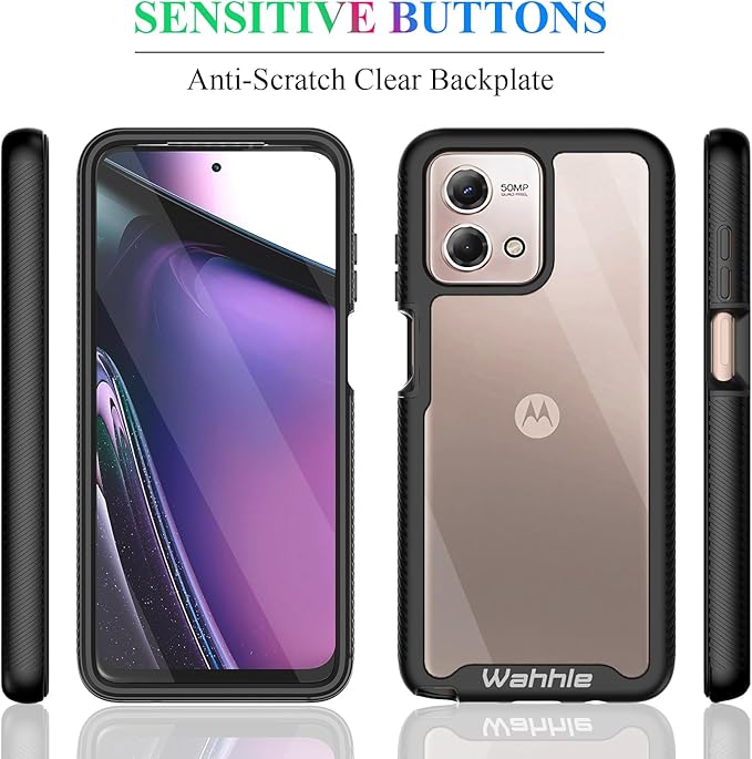 wahhle Compatible with Moto G Stylus 5G 2023 Case, Built in Screen Protector Full Body Shockproof Slim Fit Bumper Protective Phone Cover Men Women-Black/Clear