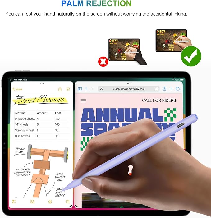 HATOKU Pencil 2nd Generation Wireless Charging, Pencil for iPad with Tilt & Palm Rejection, Magnetic Stylus Pen for ipad Air M3/3/4/5, iPad mini 5/6, ipad 6/7/8/9/10/11 Gen, ipad Pro 11/12.9 (Purple)
