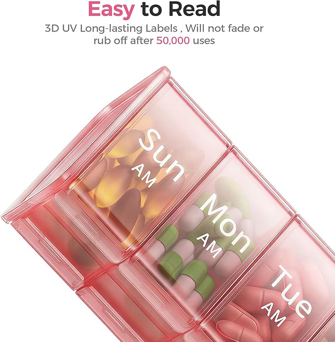 Betife Extra Large Pill Organizer 2 Times a Day, XXL Pill Box 7 Day with AM PM Large Compartments, Daily Medicine Case, Jumbo Weekly Pill Holder for Fish Oils, Vitamins & Supplements（Pink）
