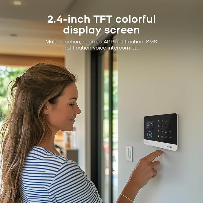 PGST Home Security Systems with LCD Touch Screen,Wireless Burglar Alarm System,Loud Siren,Door and Motion Sensors,4G/Tuya App Remote Control,Compatible with Alexa/Google (10 PCS)