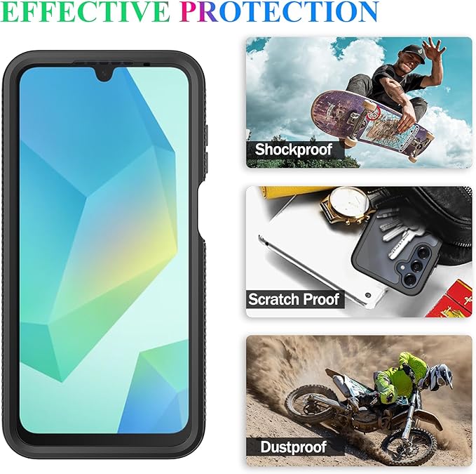 wahhle Compatible with Samsung Galaxy A16 5G Case, Built in Screen Protector Full Body Shockproof Slim Fit Bumper Protective Phone Cover for A16 4G/5G Men Women-Black/Clear