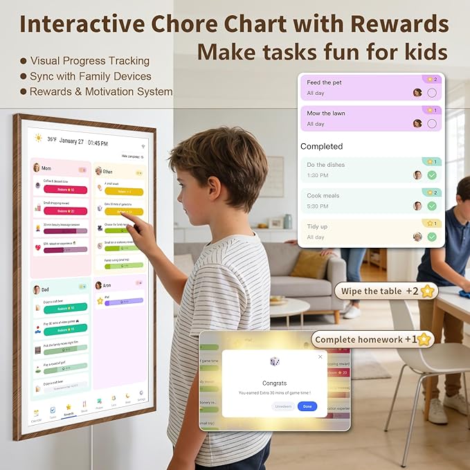 32-Inch Digital Calendar Chore Chart Touchscreen Full HD Wall Desk Mountable Family Planner