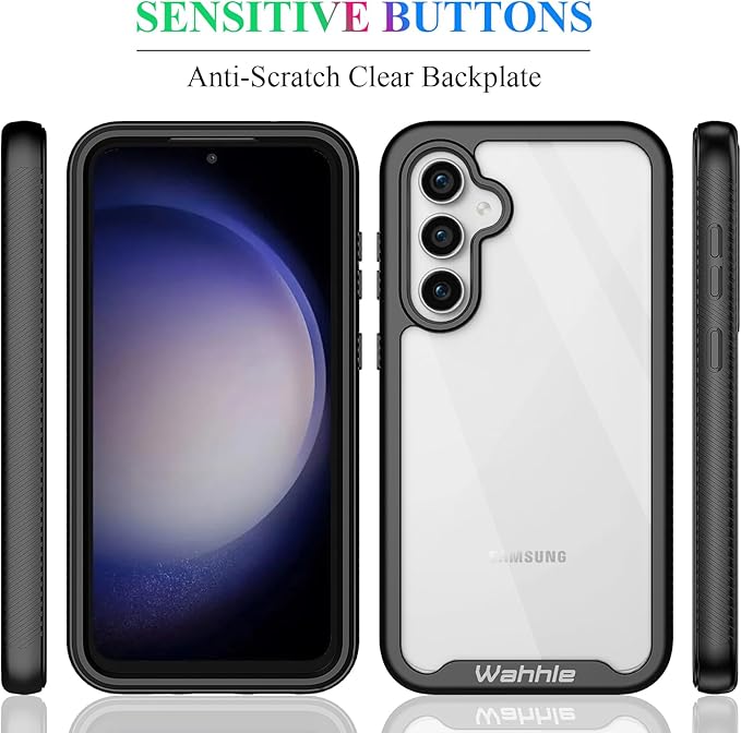 wahhle Compatible with Samsung Galaxy S24 FE Case, Built in Screen Protector Full Body Shockproof Slim Fit Bumper Protective Phone Cover for Galaxy S24 FE 5G Men Women-Black/Clear