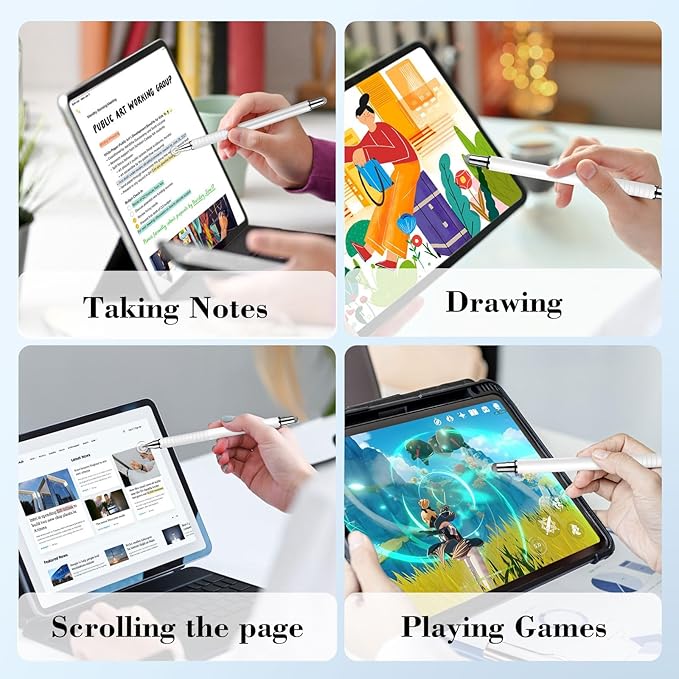 Mixoo Universal Stylus Pen for Touchscreen iPhone iPad Android Tablet Apple Kindle Switch Chromebook Galaxy All Touch Screens, Disc & Fiber Tip 2 in 1 Stylus Pens for Touch Screens (6 Pack Grey)