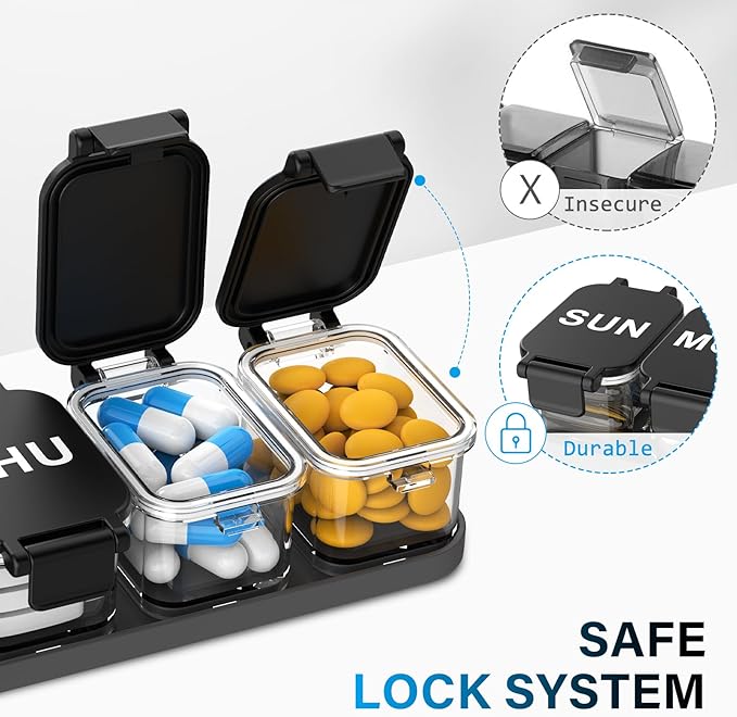 2-Pack Extra Large Weekly Pill Organizer 7-Day Travel Pill Box XL