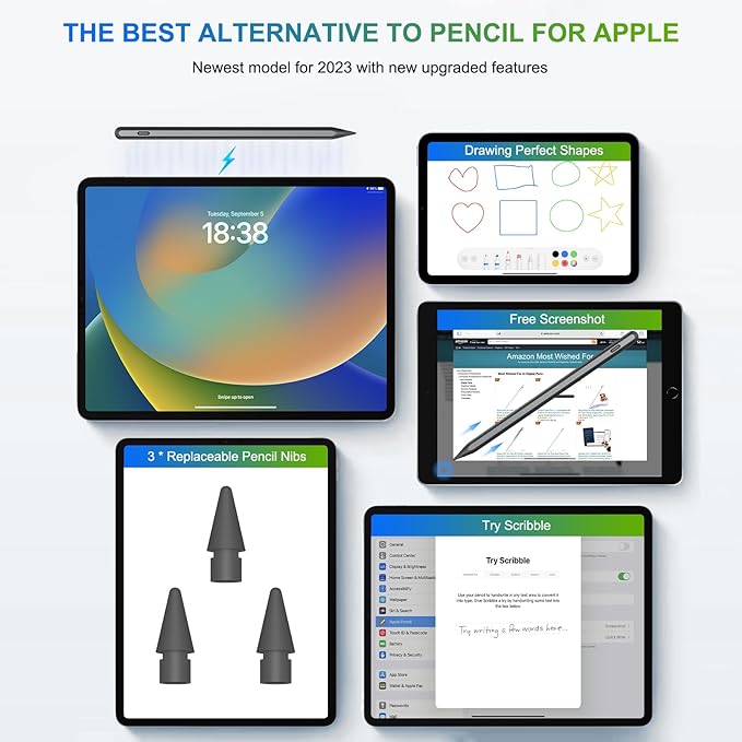 HATOKU Pencil 2nd Generation Wireless Charging, Pencil for iPad with Tilt & Palm Rejection, Magnetic Stylus Pen Compatible with ipad Air 3/4/5, ipad Mini 5/6, ipad 6/7/8/9/10, ipad Pro 11/12.9 (Black)