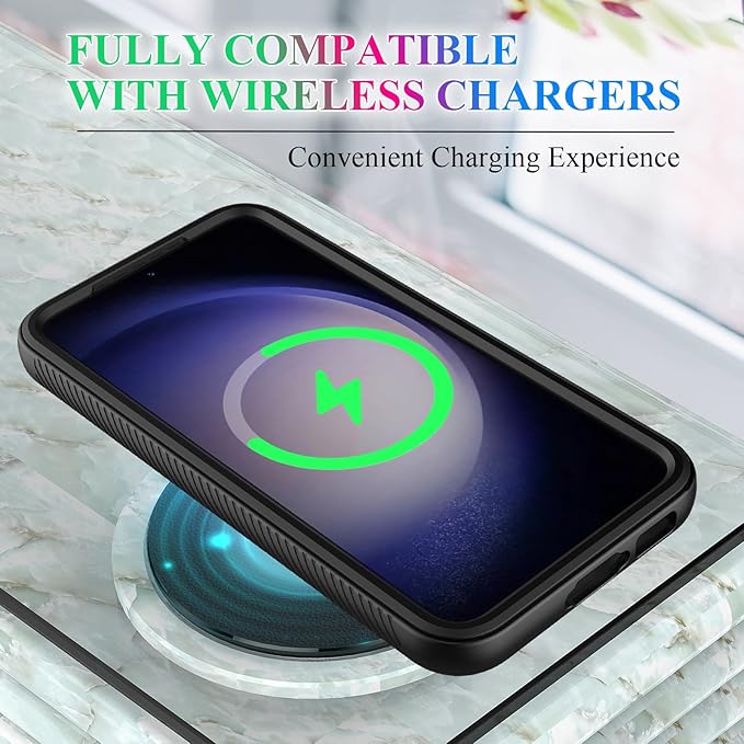 wahhle Compatible with Samsung Galaxy S23 Plus Case, Built in Screen Protector Full Body Shockproof Slim Fit Bumper Protective Phone Cover for Galaxy S23 Plus 5G 6.6'' Men Women-Black/Clear