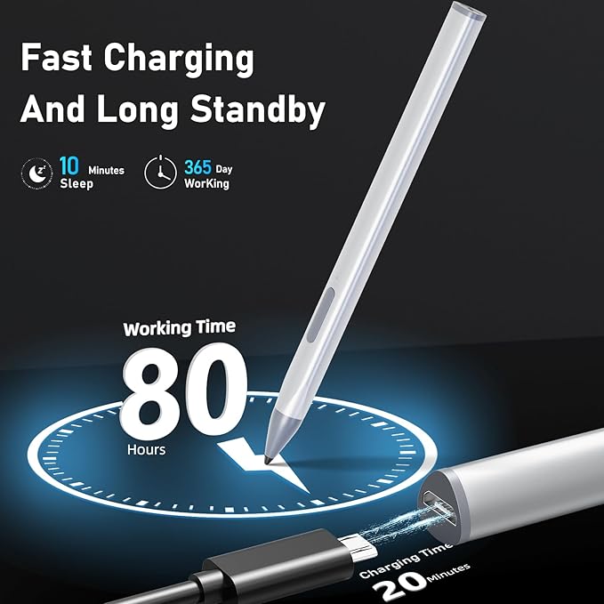 Stylus Pen for HP Envy X360 Pavilion X360 Specter X360 Spectre X2 Envy X2 Rechargeable MPP 2.0 Tilt Active Pen with 4096 Pressure Sensitivity, Palm Rejection, Triangular Pen Body Design, Silver