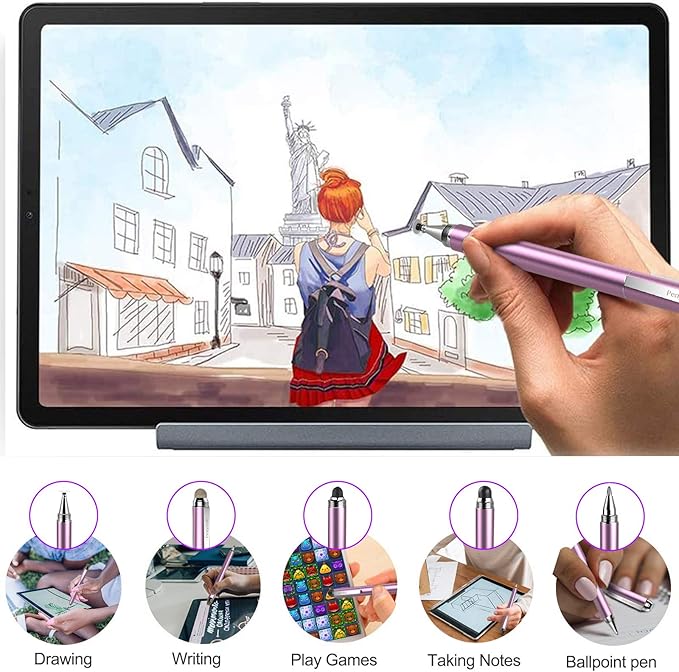 Penyeah 4-in-1 Stylus Pen for Touchscreens, Versatile Capacitive Stylus for iPhone 17/16/15 Pro Android Phones,Tablets -Disc+Rubbe+Mesh Tips Universal for All Touch Screen Devices - Pinky Gold