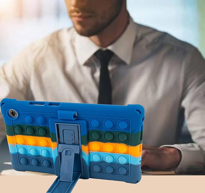 Silicone Tablet Case with Stand/Shoulder Strap/Stylus Pen Soft Cover Compatible with Lenovo Tab One/K9 8.7" Deepblue