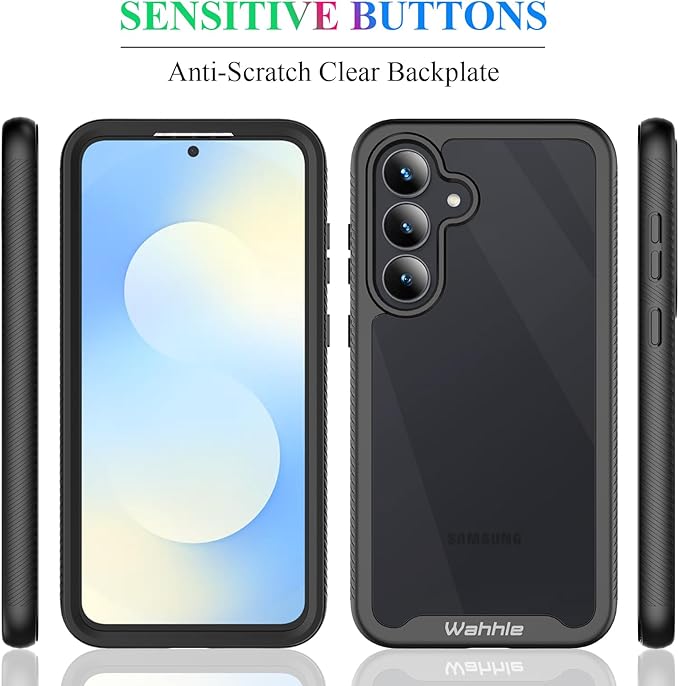 wahhle Compatible with Samsung Galaxy S25 FE Case, Built in Screen Protector Full Body Shockproof Slim Fit Bumper Protective Phone Cover for Galaxy S25 FE 5G Men Women-Black/Clear