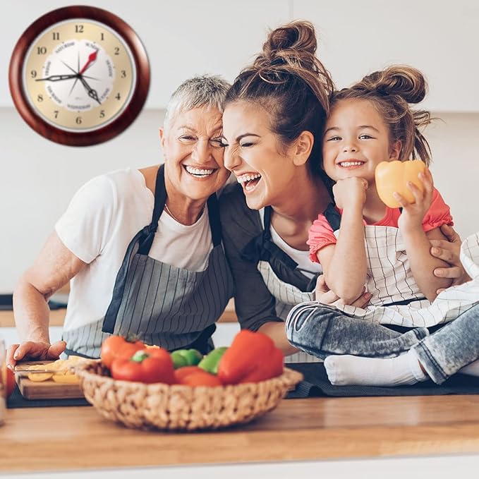 Time & Day of The Week Wall Clock with 13.5” Walnut Accent Frame – – Ideal Retirement Gift for Men and Women, Day Clock for Seniors and Retirees